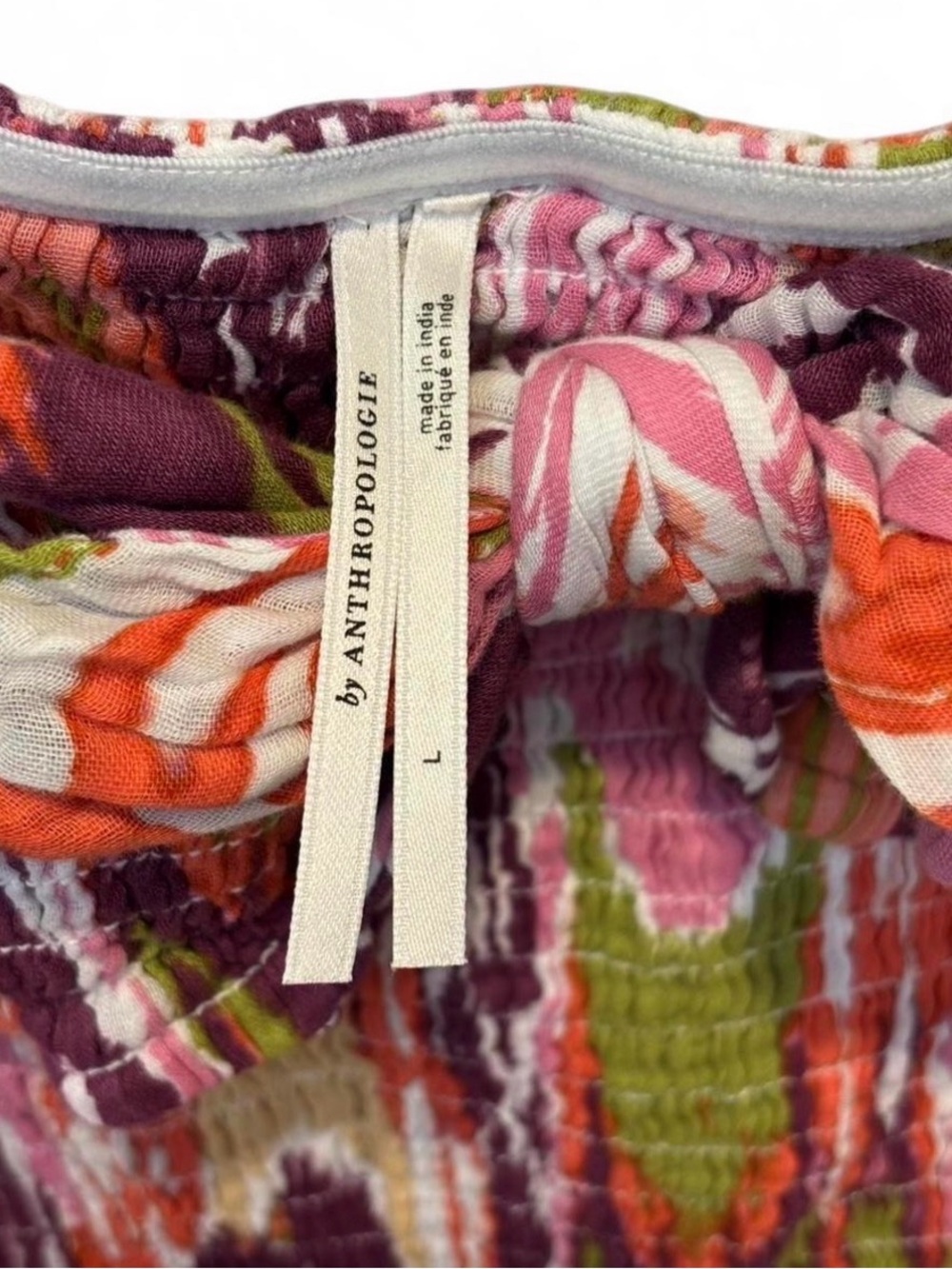 Anthropologie Pink Multi Tie-Front Smocked Dress - Picture 5 of 6